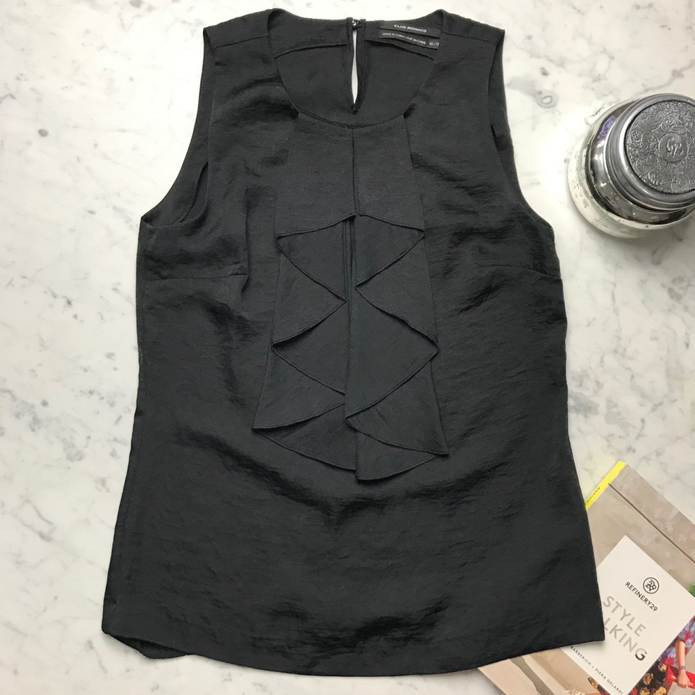 Club Monaco Black Ruffle Front Sleeveless Shell - Picture 2 of 9